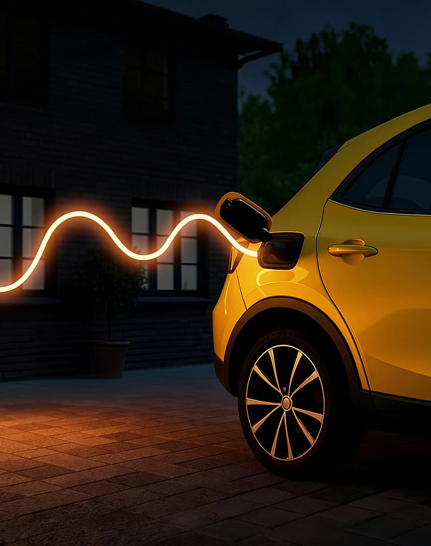 Smart Charging Kampagnenmotiv Auto mit animiertem Strom