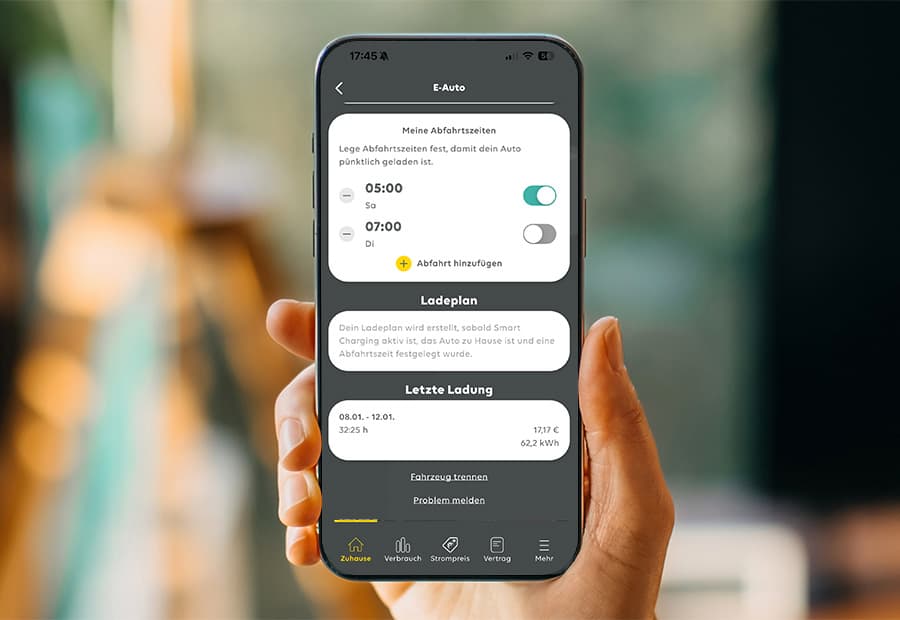 EWE App Anzeige Smart Charging Abfahrtszeiten