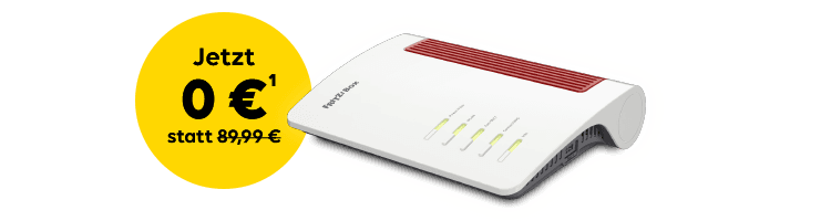 Abbildung von Router Fritz!Box 7530 AX und Störer mit Text: nur 99,99 € statt UVP 149,99 €