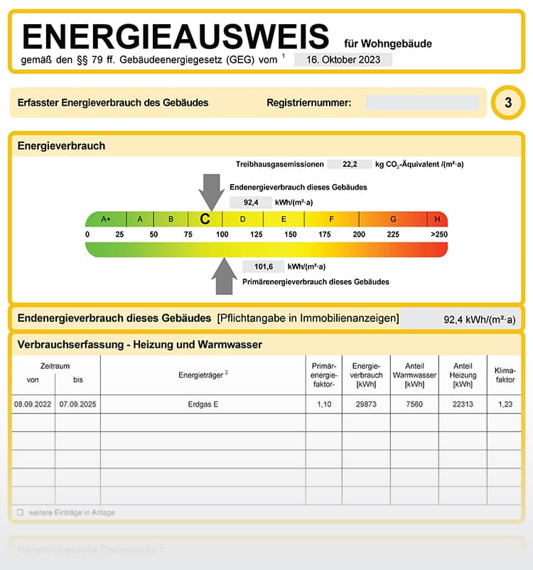 Beispiel für einen Energieverbrauchsausweis 