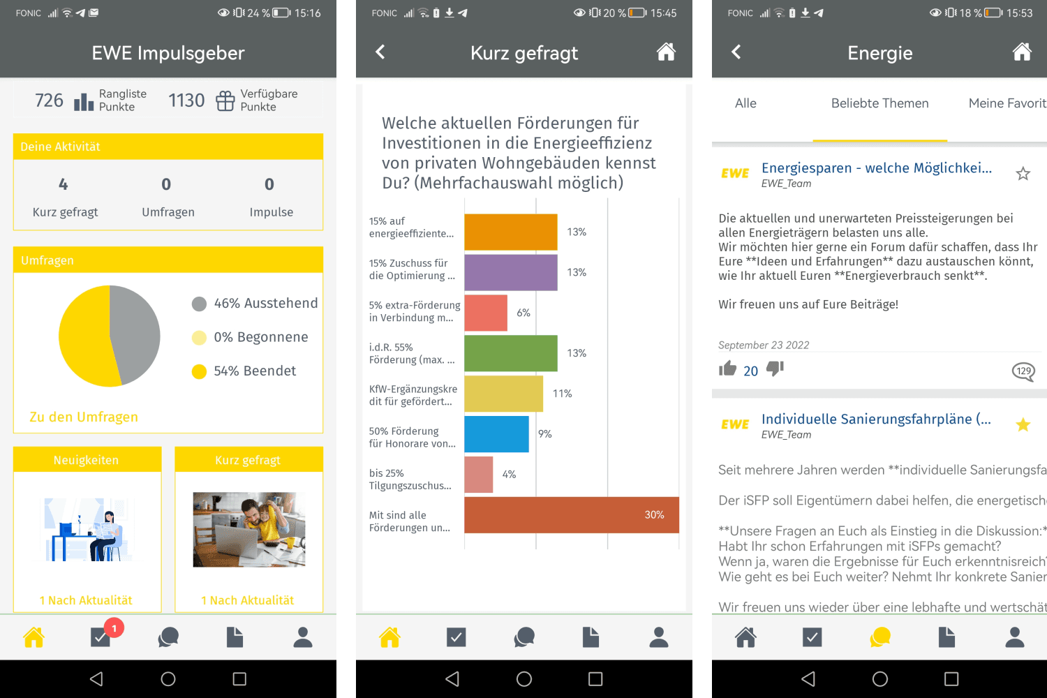 Drei Screenshots von der Impulsgeber-Plattform