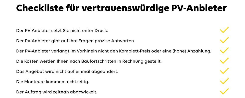 Checkliste für vertrauenswürdige PV-Anbieter