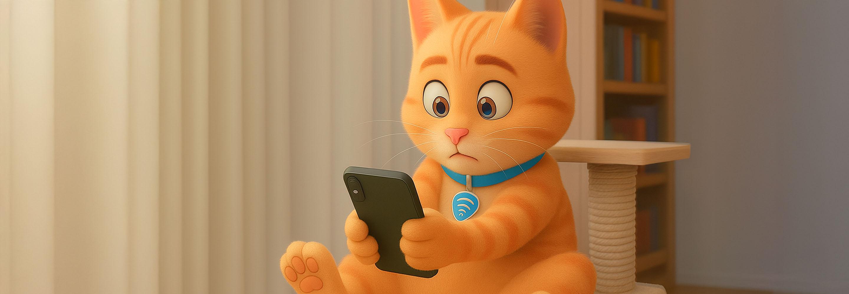 Illustration von Katze mit Handy in der Hand