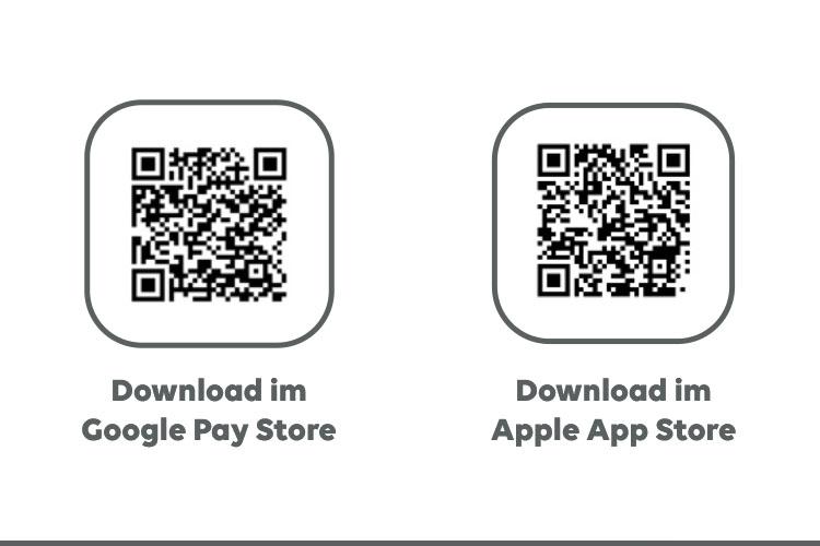 QR Codes PlayStore und AppStore für die Mein EWE Energie App
