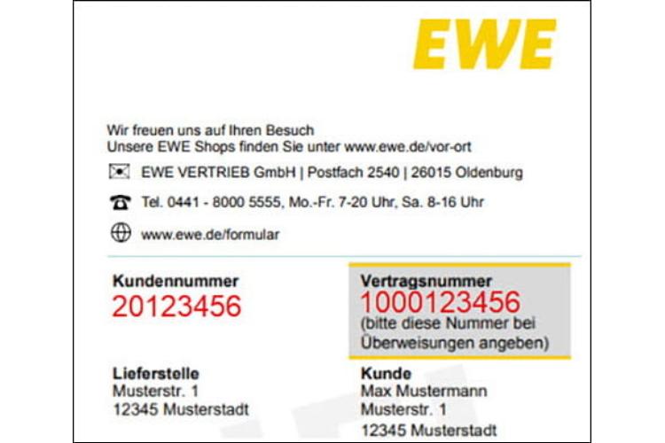 Brief von EWE mit Vertrags- und Kundennummer