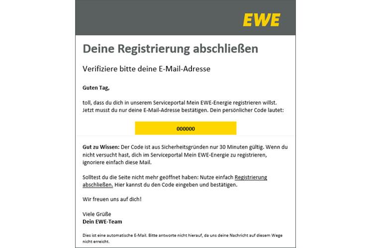 Screenshot der Seite "Registrierung abschließen" in Mein EWE - Energie