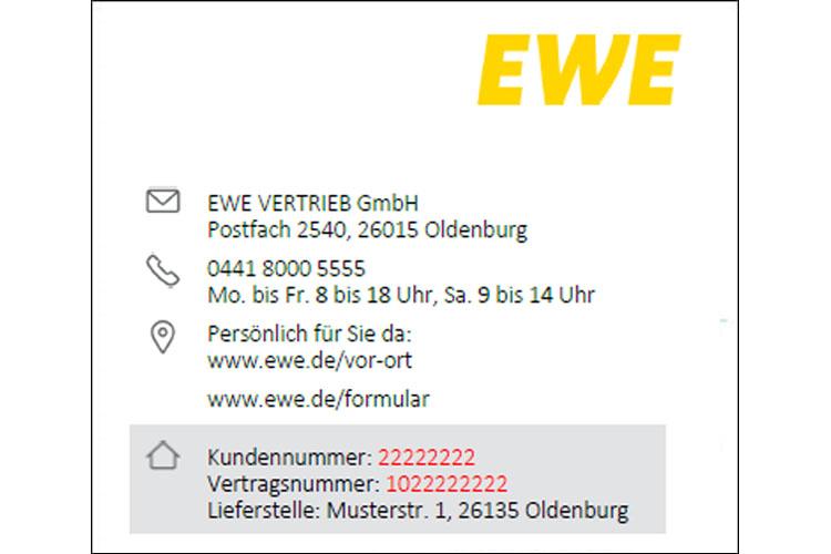 Brief von EWE mit Vertrags- und Kundennummer