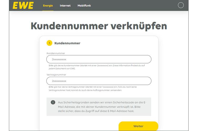 Screenshot der Seite "Verknüfung" in Mein EWE - Energie