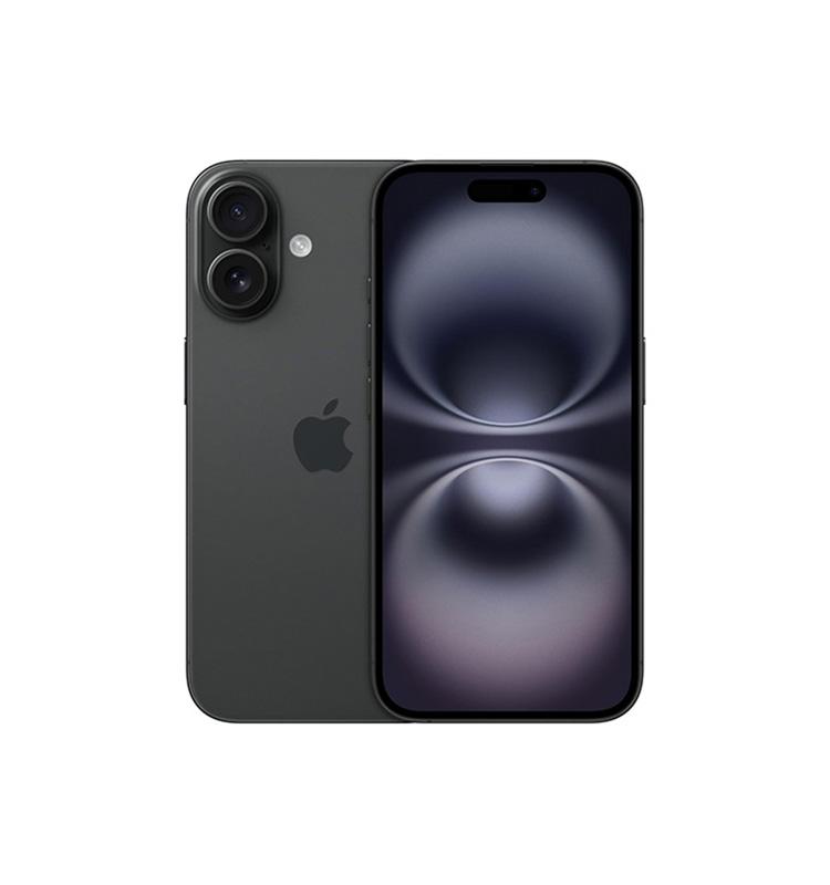 Front- und Rückansicht vom Apple iPhone 16 in schwarz
