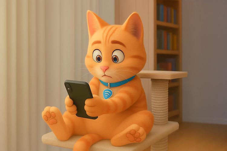 Illustration von Katze mit Handy in der Hand