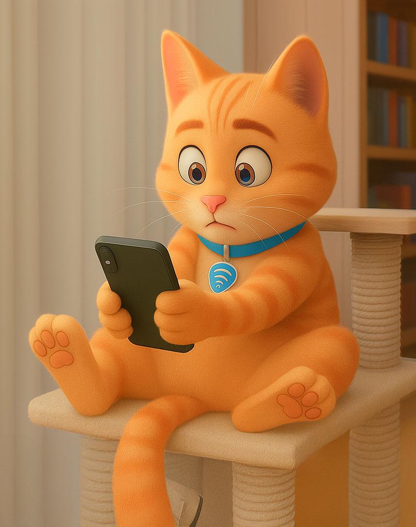 Illustration von Katze mit Handy in der Hand