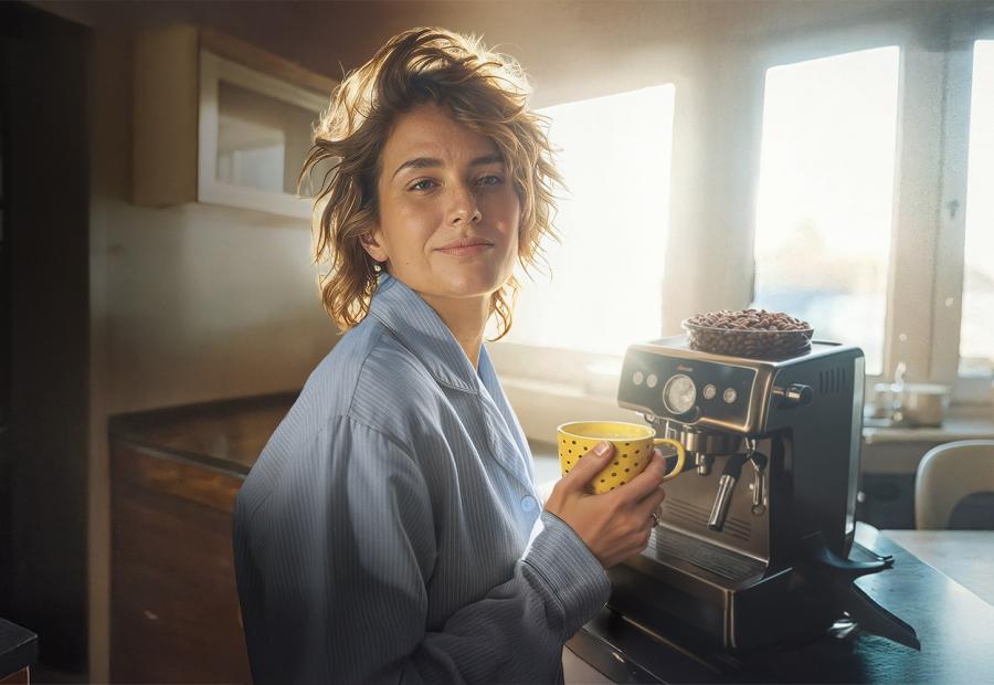 Frau genießt ihren Kaffee in der Morgensonne